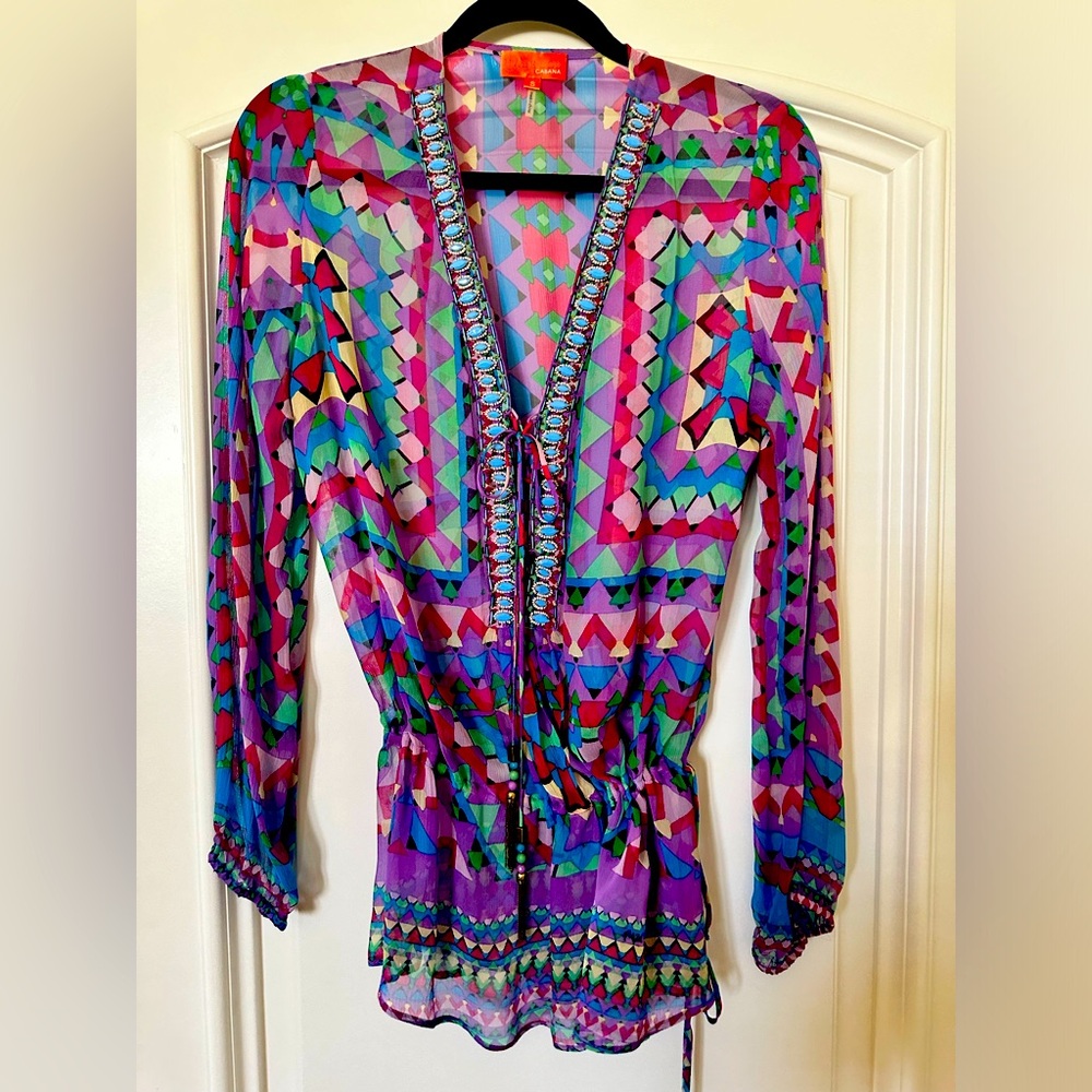 Hale Bob Multicolor Geometric Printed Tunic - Purple, Pink, Blue, Green
